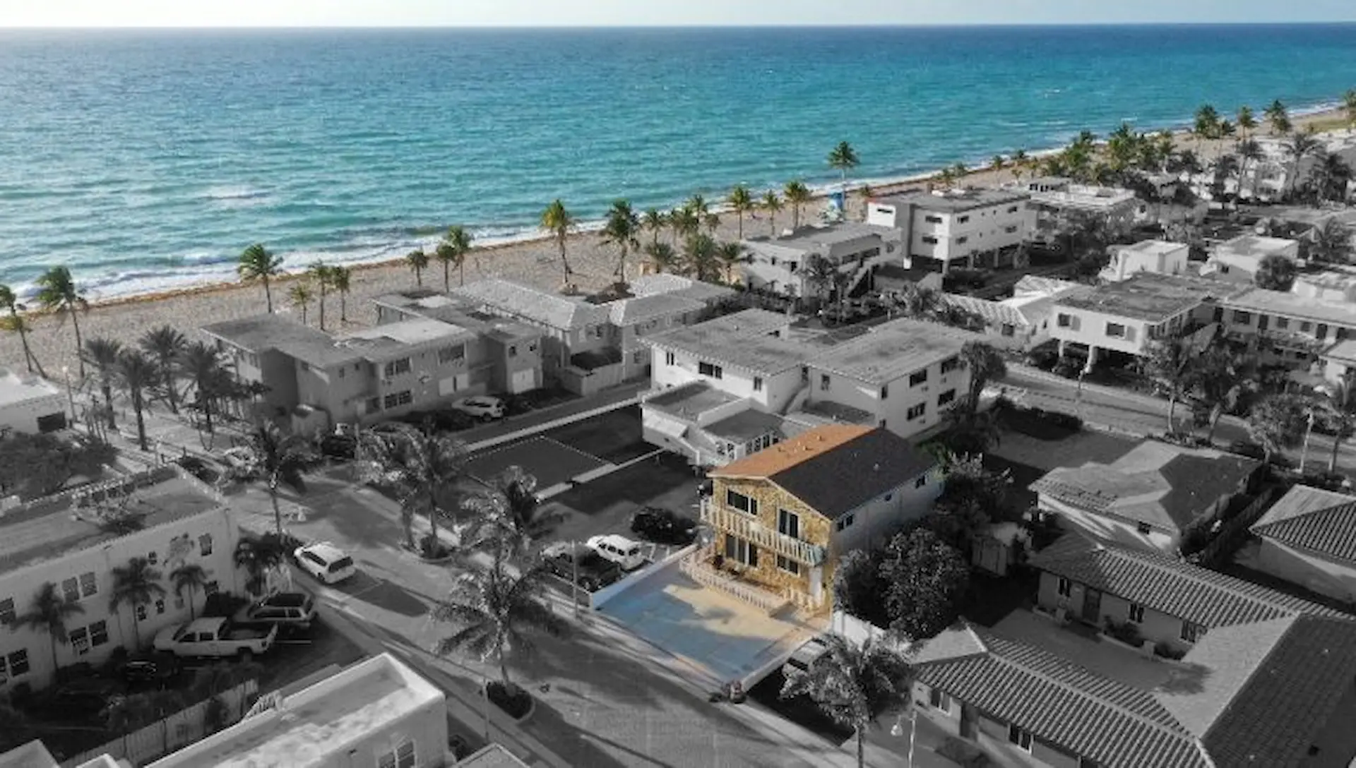 Aerial view of The Tel's Hollywood Beach property, steps from the Atlantic